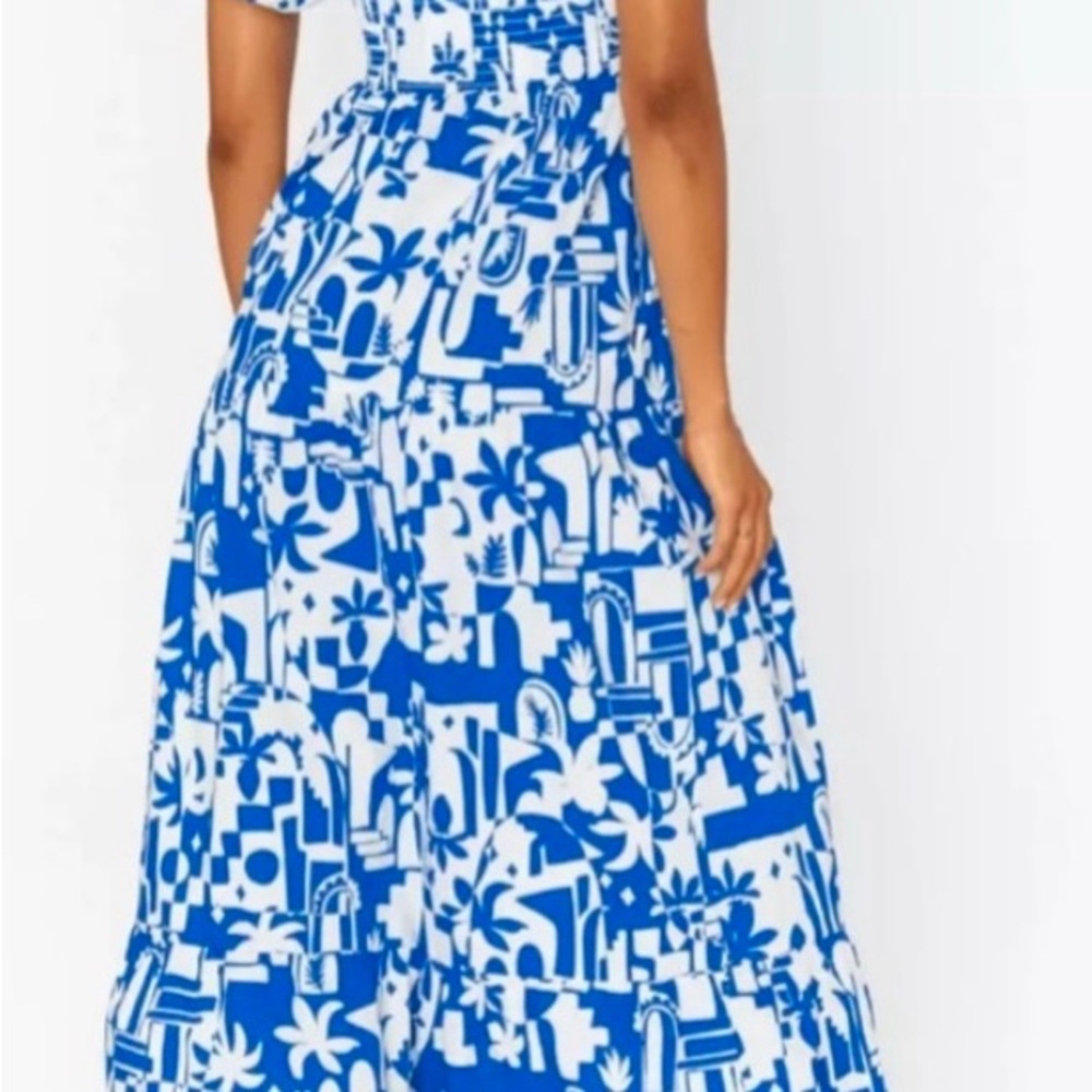 NWT ~ Show Me Your Mumu ~ Blue and White Midi Dress - Picture 7 of 10